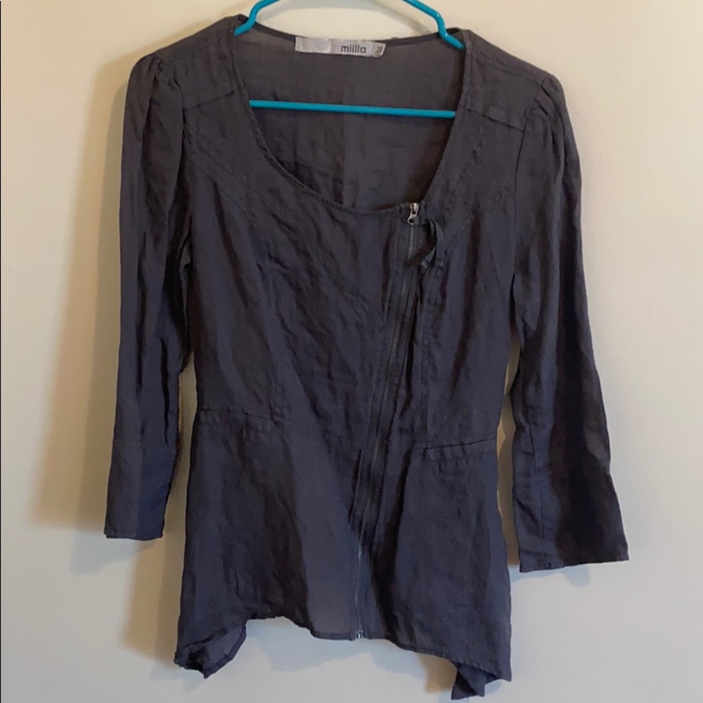 Milla Linen Gray top with zipper